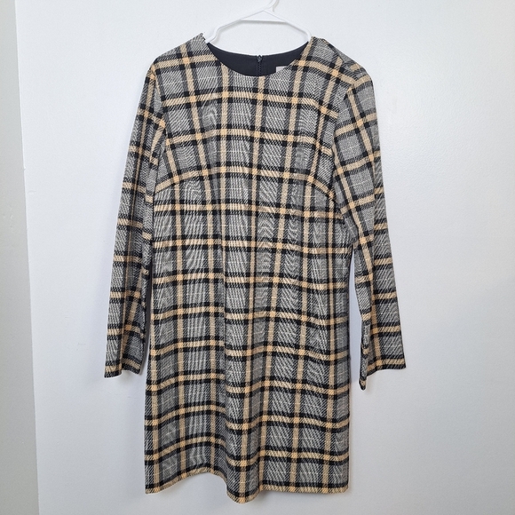H&M Black Yellow Plaid Long Sleeve Preppy Clueless Mini Swing Dress Size Medium - Picture 3 of 7